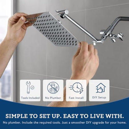 G-Promise All Metal 10" Dual Square Shower Head Combo | Rain Shower Head | Handheld Shower Wand | Adjustable | Smooth 3-Way Diverter | 71" Extra Long Hose - A Bathroom Upgrade (Chrome) | Built to Last, Easy Install, Adjustable Height & Angle for All Heigh