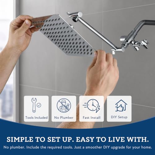 G-Promise All Metal 10" Dual Square Shower Head Combo | Rain Shower Head | Handheld Shower Wand | Adjustable | Smooth 3-Way Diverter | 71" Extra Long Hose - A Bathroom Upgrade (Chrome) | Built to Last, Easy Install, Adjustable Height & Angle for All Heigh
