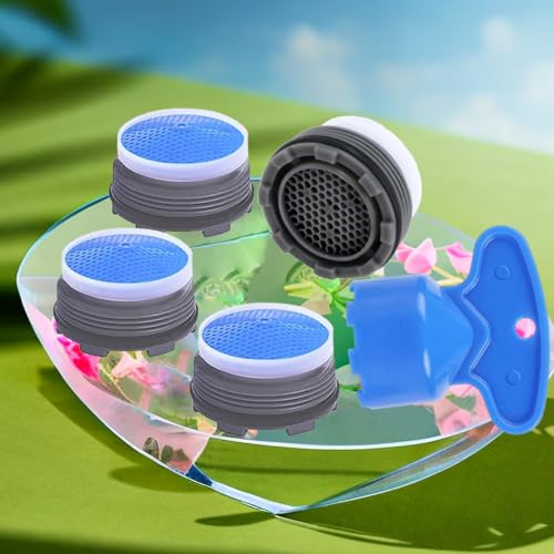 4PCS Faucet Aerator and 1PCS Faucet Aerator Key, 21.5mm Water Saving Flow Restrictor Set Replacement Parts for Kitchen High Speed Bathroom Sink Aerator (1.8GPM)