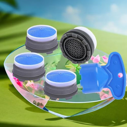 4PCS Faucet Aerator and 1PCS Faucet Aerator Key, 21.5mm Water Saving Flow Restrictor Set Replacement Parts for Kitchen High Speed Bathroom Sink Aerator (1.8GPM)