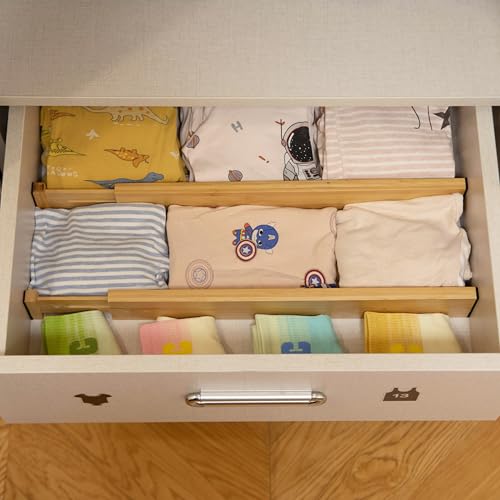 4 Piece Bamboo Expandable Drawer Dividers Adjustable Spring Loaded Organizers for Kitchen Utensils Clothes and Makeup Tools Perfect for Home Organization in Bedroom Bathroom Dresser & Desk - size: 4 Piece
