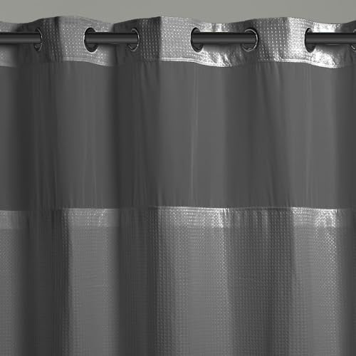 Hookless It's A Snap! 3-in-1 Shower Curtain With Waffle Fabric, Sheer Top Window, Flex-On Rings & Liner, 71" x 74", Graphite Grey - color: Graphite Grey, size: 71"W x 74"L (Pack of 1), style: Without Magnets
