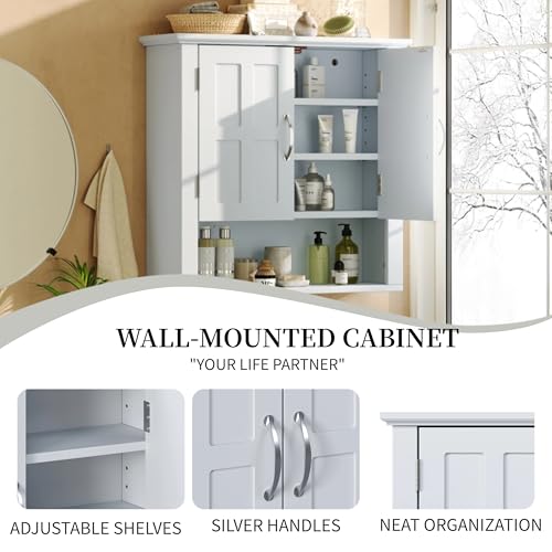 Merax Bathroom Wall Cabinet, Medicine Cabinet with 2 Doors Cabinet & Adjustable Shelves, Over The Toilet Storage Cabinet for Bathroom,White - color: White