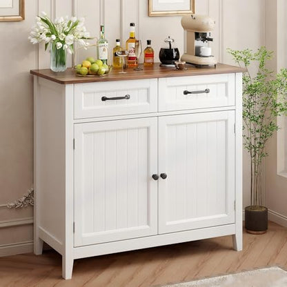Gizoon Kitchen Sideboard Buffet Cabinet, 32'' H Large Kitchen Storage Island and Adjustable Shelf, Modern Coffee Bar Console Cabinet for Dining Room, Bathroom, Entryway, Retro | 32"H, Large Storage Island, Fits Dining Room/Bathroom/Entryway, Modern Consol