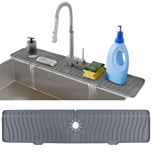 24 inch Longer Faucet Mat for Kitchen Sink Splash Guard[5° Slope Fast Self-draining]Kitchen Sink Faucet Mat Splash Guard Kitchen Sink Area Water Splash Guard