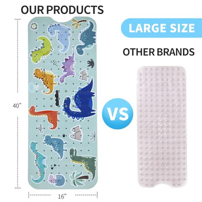Bath Tub Shower Mat Non Slip Kids Bathtub Mat Anti Slip Baby Bath Mat for Tub 40 x 16 Inch Extra Long Toddler Bath Mat with Suction Cups and Drain Holes for Bathroom Floor,Machine Washable,Dinosaurs - color: Dinosaurs