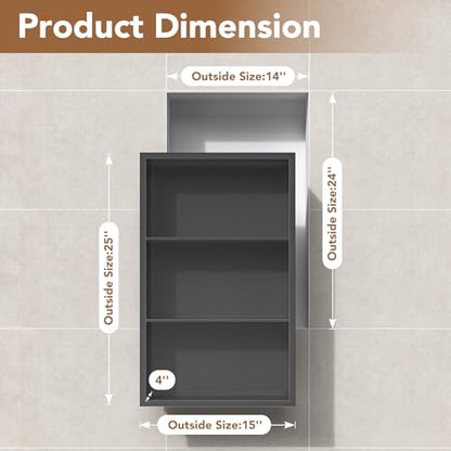14x24 Recessed Medicine Cabinet, Bathroom Wall Cabinet, 304 Stainless Steel Recessed Wall Niche with 3-Tiers Shelves, Matte Gray - color: Matte Gray, size: 14'' x 24''