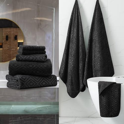 Smuge 18-Piece Bath Towel Set, Include 6 Bath Towel Sheets, 6 Hand Towels and 6 Washcloths - Highly Absorbent Quick Dry 100% Microfiber,Ultra Soft Bathroom Towel Set (Black) - color: Black, size: 18 Pcs Bath Towel Set