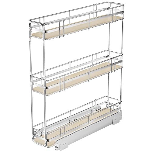 Pull Out Spice Rack Cabinet Organizer 6" W x 20½" D, 3 Tier Heavy Duty Slide Out Wood Shelf for Narrow Cabinet, Pull Out Storage for Kitchen - size: 6" W x 20½" D