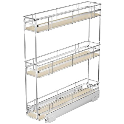 Pull Out Spice Rack Cabinet Organizer 6" W x 20½" D, 3 Tier Heavy Duty Slide Out Wood Shelf for Narrow Cabinet, Pull Out Storage for Kitchen - size: 6" W x 20½" D