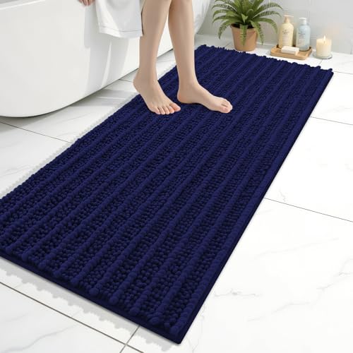 Arotive Bathroom Rugs Mat 47x20, Soft Absorbent Chenille Shaggy Bath Mat | Navy, Machine Wash Dry, Bath Rugs for Bathroom Floor, Tub and Shower, Home Decor Accessories - color: Navy, size: 47" X 20"