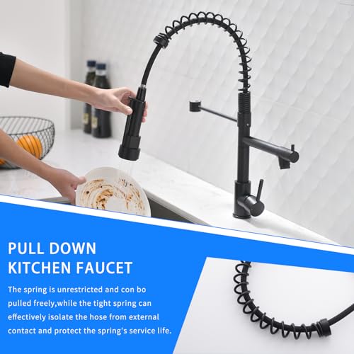 AIMADI Black Kitchen Faucet with 2 Function Sprayer,Commercial Stainless Steel Single Handle Single Hole Spring Matte Black Kitchen Faucet - color: Matte Black, style: Contemporary