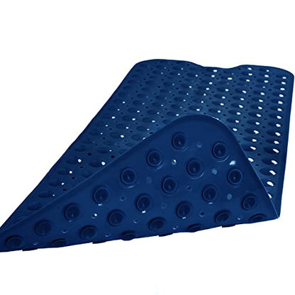 Bathtub and Shower Mats, Extra Long Non-Slip Bath Tub Mat 39 x 16 Inch, Machine Washable Bathmat with Suction Cups & Drain Holes for Bathroom Floor, Navy Blue - color: Navy Blue