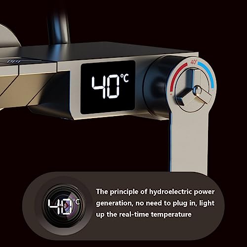 Thermostatic Shower System Gray Digital Display Shower Faucet Set 4 Function Shower Fixture with Rain Shower Head,Hand Shower,Handheld Spray,Wall Mounted Tub Fauce