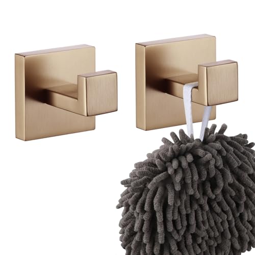 KOKOSIRI Robe Hooks for Bathrooms Towel Hooks Coat Hook Kitchen Garage Heavy Duty Wall Mounted Champagne Bronze Stainless Steel, 2 Pack B1010CPG-P2 - color: Champagne Bronze, size: 2 Pack