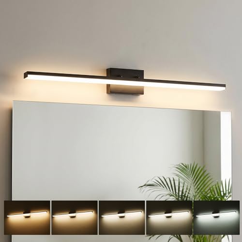 mirrea 48in 5CCT Black LED Vanity Lights for Bathroom Over Mirror | 5 color temperatures,Adjustable light angle,ETL listed,Dimmable,Bathroom lighting fixtures,Eye-friendly,Frosted acrylic shade - color: Black, size: 48-inch