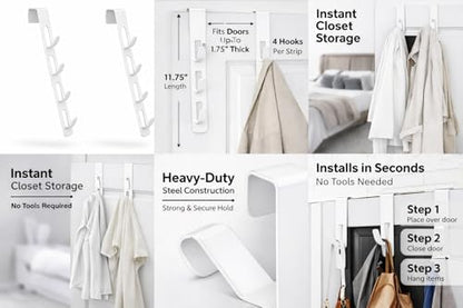 Dependable Industries inc. Essentials 2 Pack Over The Door Hooks 4 Hook Vertical Rack Heavy Duty Steel No Tools Required Fits Most Doors White - color: White