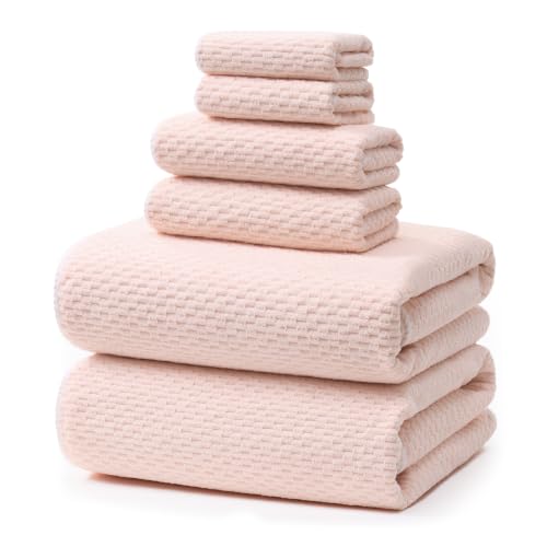 ecolook Ultra Soft Pink Towel Set of 6, Ideal for Bathroom, Hotel & Spa | 2 Oversized Bath Towels(35"x70"), 2 Hand Towels, 2 Washcloths, Super Absorbent & Quick Drying - color: Pink
