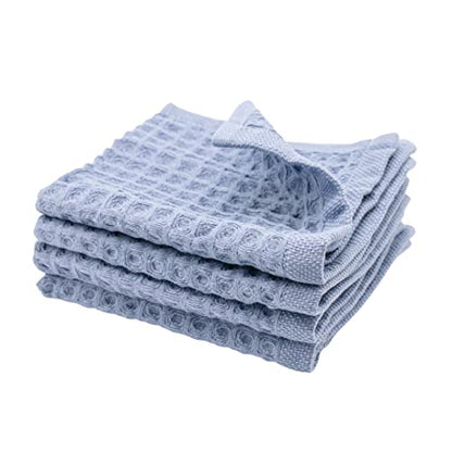 Waffle Washcloths Set, 100% Turkish Cotton (Denim) - color: Denim, size: Washcloths Set (4 Pieces)