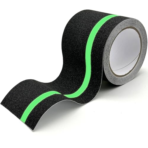Anti-Slip Tape with Glow in the Dark, 4Inch x 16.4Ft Non Skid Traction Tape for Stairs, Floors, Decks, Indoors & Outdoors, Waterproof PVC Safety Grip Tape with Glow - size: 4 inches x 16.4 feet