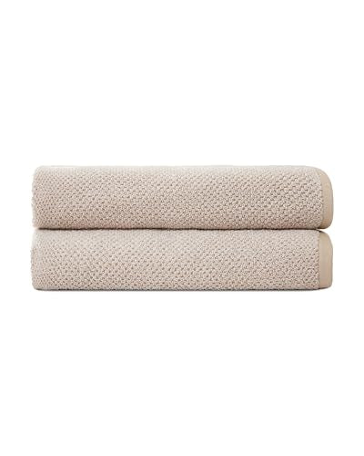 Cozy Earth Nantucket 60% Cotton 40% Viscose from Bamboo Bath Towel | 600 GSM Plush and Fast-Drying with Rice Weave Pattern, 2 Pack 30" x 58" Luxury Bath Towel, Sand - color: Heathered Sand, size: Bath Towel