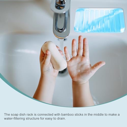 uxcell 2 Pcs Self Draining Silicone Soap Dish, Soap Tray with Drainage for Bathroom Shower Kitchen Sink, 4.5" x 3.1" x 0.4", Blue/White - color: Blue/White