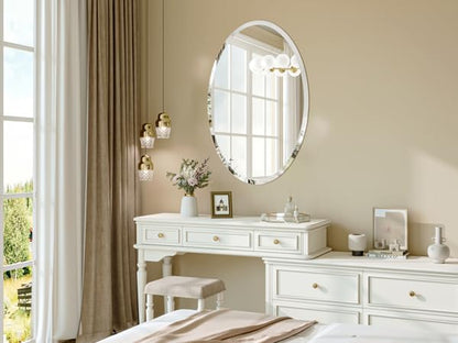 Frameless Oval Mirror, 22"x30" Beveled Bathroom Vanity Mirrors | 20mm beveled edge, 5mm HD glass, frameless, anti-rust, shatterproof, french cleat, horizontally or vertically - size: 22"L x 30"W
