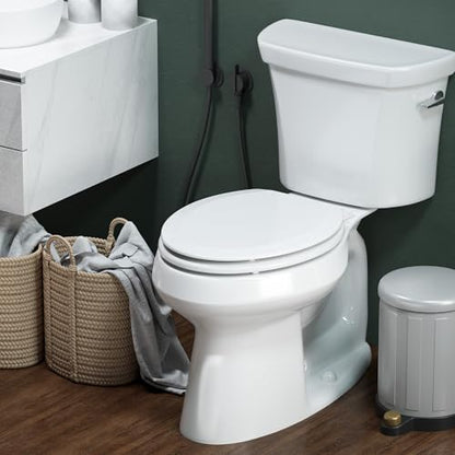 Elongated Toilet Seat Angol Shiold Quiet-Close Molded Wood Toilet Seat with Non-Slip Adjustable Hinges, Anti-Pinch Bumpers, Easy Install & Clean（White, Elongated 18.5''） - color: White, size: Elongated 18.5‘’