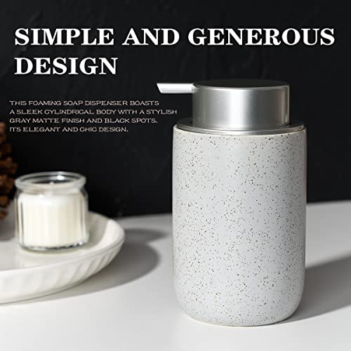 Gray Foaming Soap Dispenser,Ceramic Foam Dispenser with Silver Plastic Pump for Bathroom&Kitchen,12oz Refillable Foaming Dispenser - color: Light Gray