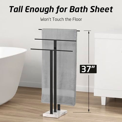 KES Standing Towel Rack with Marble Base, 3-Tier, Matte Black, 36-Inch | 18/8 Stainless Steel, 8.23 Lbs Weighted Base, Anti-Slip Pads, No Drilling Assembly, Freestanding Holder For Bathroom - color: Black