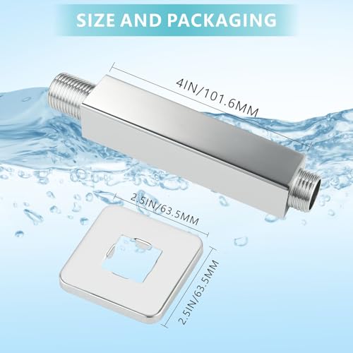 Ceiling Mounted Shower Arm with Flange, Universal Connection 1/2 NPT Straight, Made of Thicken Stainless Steel, Square Extension Arm for Fixed Rain Shower Head(4 Inch, Chrome) - color: Chrome, style: 4 Inch