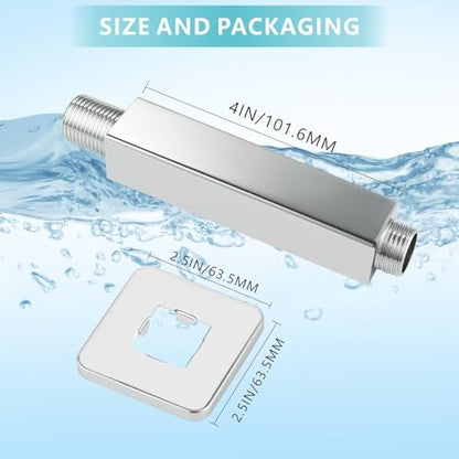 Ceiling Mounted Shower Arm with Flange, Universal Connection 1/2 NPT Straight, Made of Thicken Stainless Steel, Square Extension Arm for Fixed Rain Shower Head(4 Inch, Chrome) - color: Chrome, style: 4 Inch