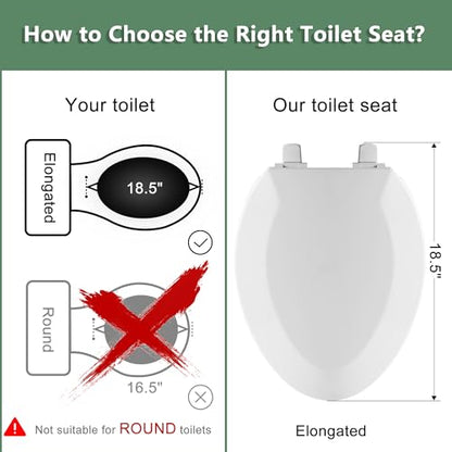 Angol Shiold Elongated Toilet Seat - Slow Close Hinges, Ergonomic Design with Grip-Tight Bumpers, Safe Easy-Clean PP Material (White, 18.5" Elongated) - color: White, size: Elongated 18.5‘’