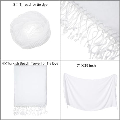 Dielianyi 4PCS Turkish Beach Towels for Tie-dye 71x39 Oversized White Beach Towel for tie dye Party Lightweight Beach Blanke for Bath Towel Travel Towels with tie dye Thread
