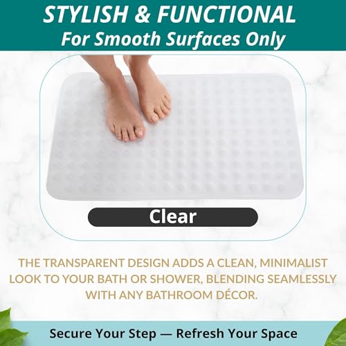 ENKOSI Non Slip Shower Mat – Bath Mat for Tub and Shower Floors – Anti Slip Bathtub Mat with Strong Suction Cup Grip – Soft, White Bathroom Mat for Inside Baths and Showers (28x16 Clear) - color: Clear
