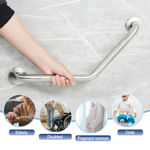 20 Inch Bathroom Grab Bar, Satin Brushed Nickel Angled Grab Bar with Anti-Slip Knurled Grip, Stainless Steel Bath Balance Bar, 1.0" Tube Safety Hand Rail Support, Handicap Elderly Assist Bath Handle - color: Brushed Nickel