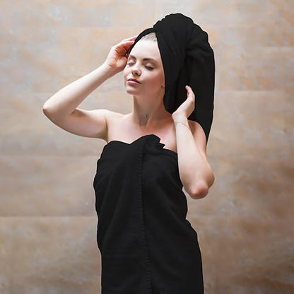 Ocean Towel Set for Bathroom 100% Luxury Cotton Bath Towels Set of 8 (2 Bath Towel and 2 Hand Towel Set & 4 Wash Cloth) Black Soft Towels Bathroom Set 600 GSM Double Stitched for Durability - color: Black