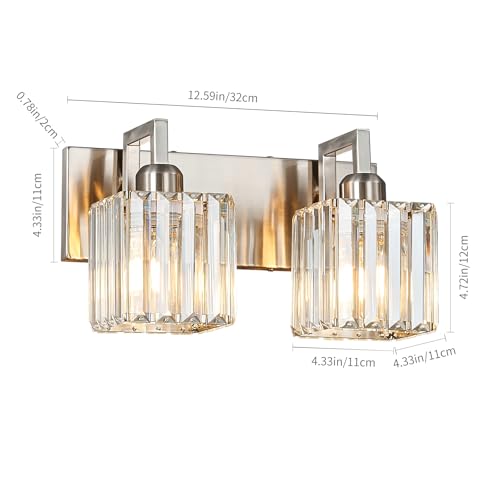 Modern Bathroom Vanity Light 2-Lights Brushed Nickel Vanity Light Crystal Wall Light Bathroom Light Fixtures - color: Nickel Crooked, size: 2-light