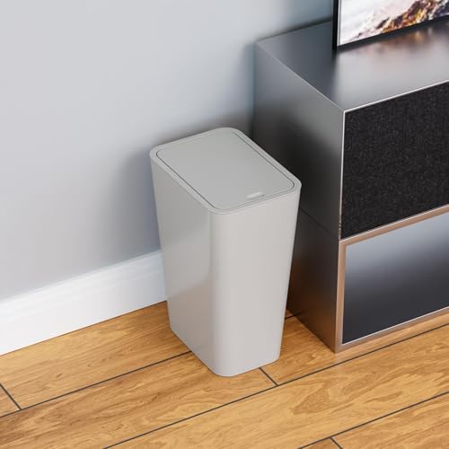Yieach 12L Slim Bathroom Trash Can with Lid,3.17 Gallon Pet/Dog Proof Kitchen Trash Can,Rectangle Thin Garbage Can,Covered Waste Basket,Narrow Small Plastic Trashcan for Room,Bedroom,Office,Grey 2PCS - color: Gray, size: 12L - 2 PACK