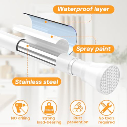 Tension Curtain Rod 28 to 48 Inches, White Tension Rod Adjustable Curtain Rod Non-Slip Shower Curtain Rod No Drill Shower Rod Spring Tension Shower Curtain Rod Bathroom Curtain Rod - color: White, size: 28-48 inch
