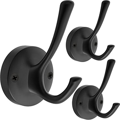 TOFIIGREM Black Wall Hooks Towel Hooks, 3 Pack Coat Hooks Robe Hook Heavy Duty Metal Double Bath Hook Wall Mounted, Hand Towel Hooks for Entryway Bathroom Kitchen Closet Garage - color: Black, size: 3 Pack