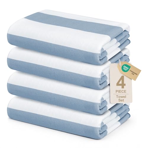 4 Pack Beach Towels Stripe Microfiber Beach Towel Sand Free Quick Dry Swim Pool Towels for Adult, 30'' x 60'' Lightweight Travel Bath Towel, Camping | Ultra-Portable, Multi-Functional, Blue - color: Blue 4pack