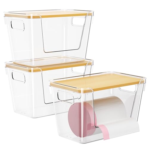 Delamu 3 Pack Trash Bag Dispenser, Stackable Garbage Bag Holder | Clear Acrylic Organizer Bins for Under Sink Organization, Pantry Storage, Cabinet, Kitchen, Laundry, Bathroom - size: XL-3 Pack