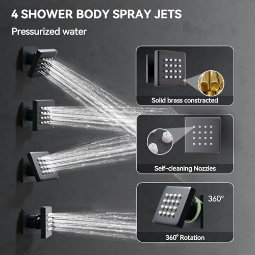 Shower System with Body Jets, Bostingner Four Modes Shower Faucet Sets with Handheld Spray 2 Ways, 4Pcs Shower Body Jets in Wall,10"+6" Rain Shower Head, Matte Black Shower Sets Complete - color: Matte Black, size: 6+10 inch