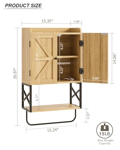 Masupu Bathroom Cabinet Wall Mounted, Wooden Medicine Cupboard with Adjustable Shelves, Space-Saving Wall Storage Unit for Bathroom, Kitchen and Living Room (9" D x 15.35" W x 27.16" H,Countrye Oak) - color: Oak, style: Country
