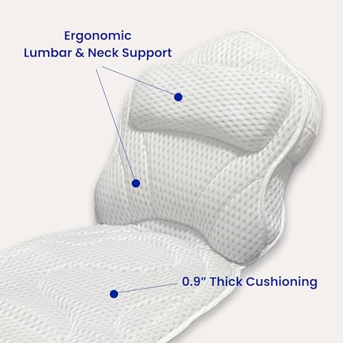 Bath Pillows for Tub Full Body, Large Mesh tub Pillow for Bathtub for Head, Neck and Back Support with Laundry Bag and Hanger for Quick Drying White