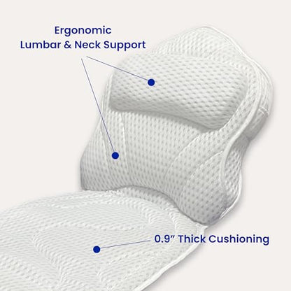 Bath Pillows for Tub Full Body, Large Mesh tub Pillow for Bathtub for Head, Neck and Back Support with Laundry Bag and Hanger for Quick Drying White