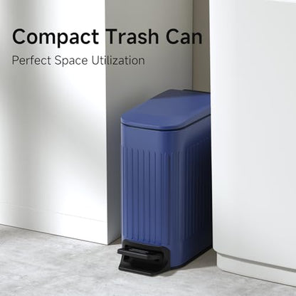 TIPGO Slim Bathroom Trash Can with Lid Soft Close, Step Pedal, 6 Liter / 1.6 Gallon Stainless Steel Trash Bin, Small Garbage Cans for Bedroom, Office, Kitchen (Blue) - color: Blue