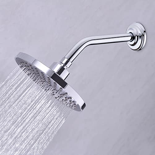 9 Inch Chrome Shower Arm and Flange Stainless Steel Angled Pipe | Wall Mounted Head Extension with Polished Finish, Gooseneck Curved Shower Neck - color: Chrome, style: 9 inch