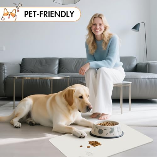 Newest Diatomite Stone Pet Feeding Mat for Dog&Cat–Super Absorbent Diatomite Fast Drying Stone Dog Food Mat, Quick Dry Dog Mats for Food and Water with Non-Slip Pad (24×16'', Off White, Square) - color: Off White Square